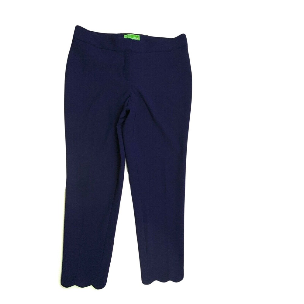 Cappagallo Straight Leg Scalloped Hem Women's size 10 Dark Wash Navy Dress Pants